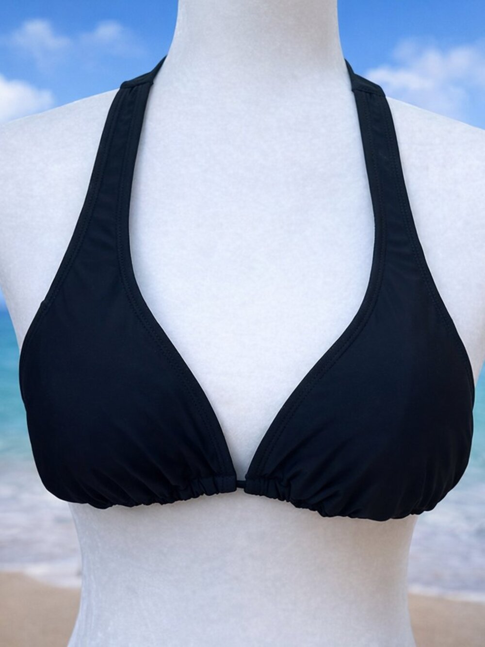 Black String Bikini Triangle Swim Top Adjustable Halter Minimalist Swimwear